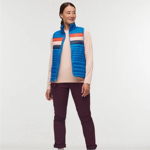 Cotopaxi Women’s Large Fuego Down Insulated Puff Vest Blue Atlantic Stripes NWT - Picture 9 of 13